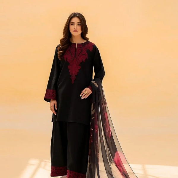 Black Rose  Embroidered 3pc